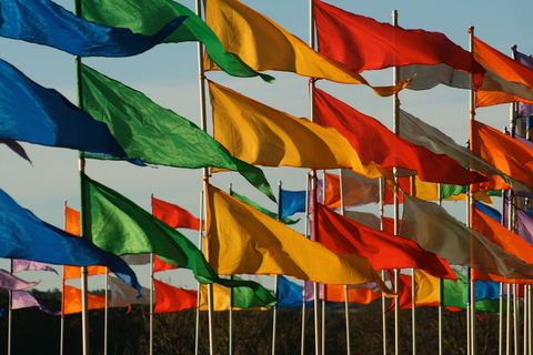 Colourful flags flying in the wind